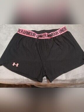 Under Armour Black Athletic Shorts with Pink Waistband and Logo